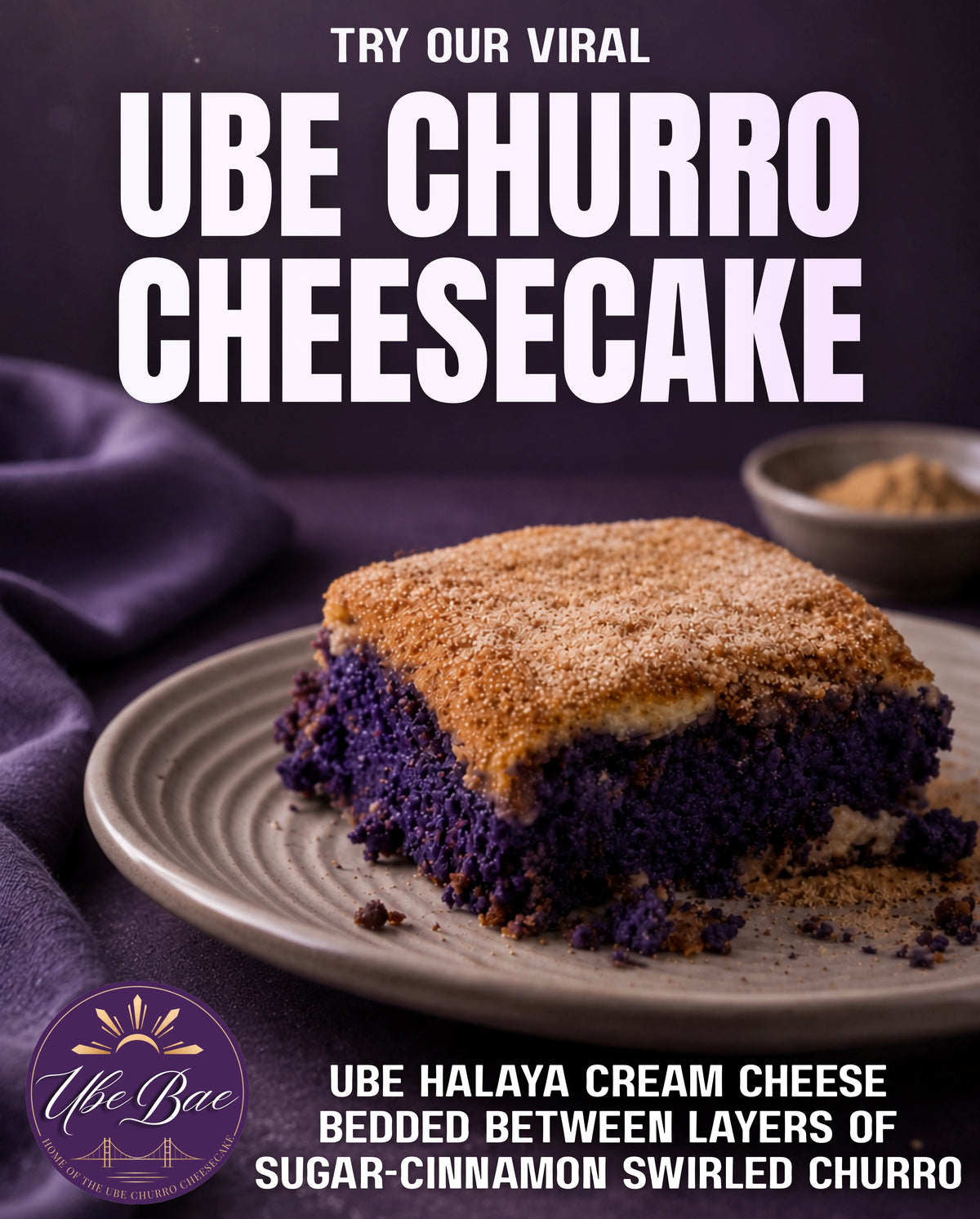 Ube Churro Cheesecake