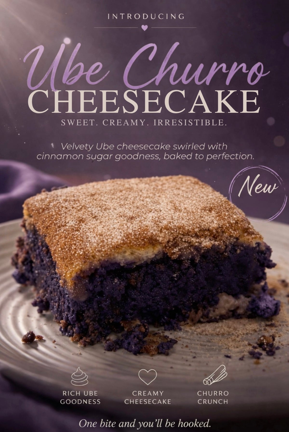 Ube Churro Cheesecake Slice (Mini)